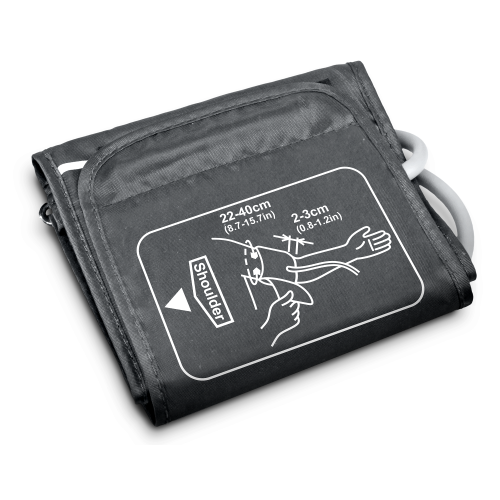 Szary mankiet marki Alphamed do ciśnieniomierza o rozmiarze 22-40 cm - widok na instrukcję zakładania