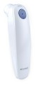 Termometr bezdotykowy Accumed HB500 pokazany od strony przycisku, obudowa w kolorze białym, przycisk niebieski