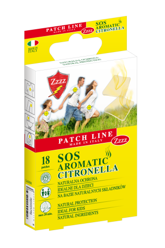 Opakowanie plastrów zapachowych. Na opakowaniu znajduje się rodzina bawiąca się na trawie.